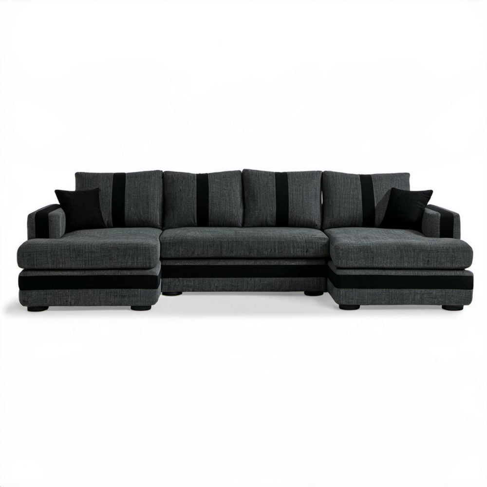 Grafitowo-czarna modułowa sofa narożna w kształcie U z tkaniny, 330 × 165 × 85 cm