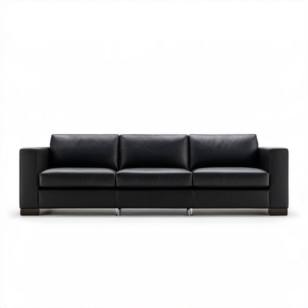 Trzyosobowa sofa ze skóry syntetycznej, czarna, 210 x 90 x 85 cm