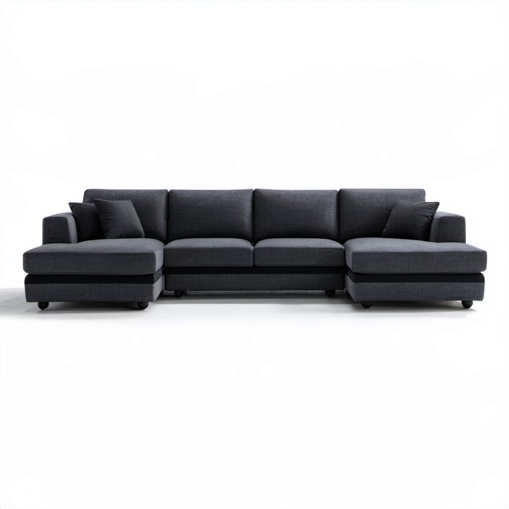 Grafitowo-czarna sofa modułowa z dwoma szezlongami, tapicerowana tkaniną, 360 × 160 × 85 cm