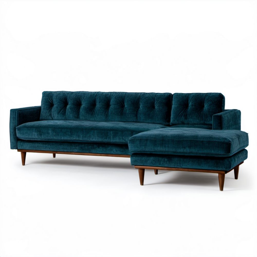 Ciemnoturkusowa sofa narożna z prawostronnym szezlongiem, aksamitowa, 250 x 160 x 85 cm