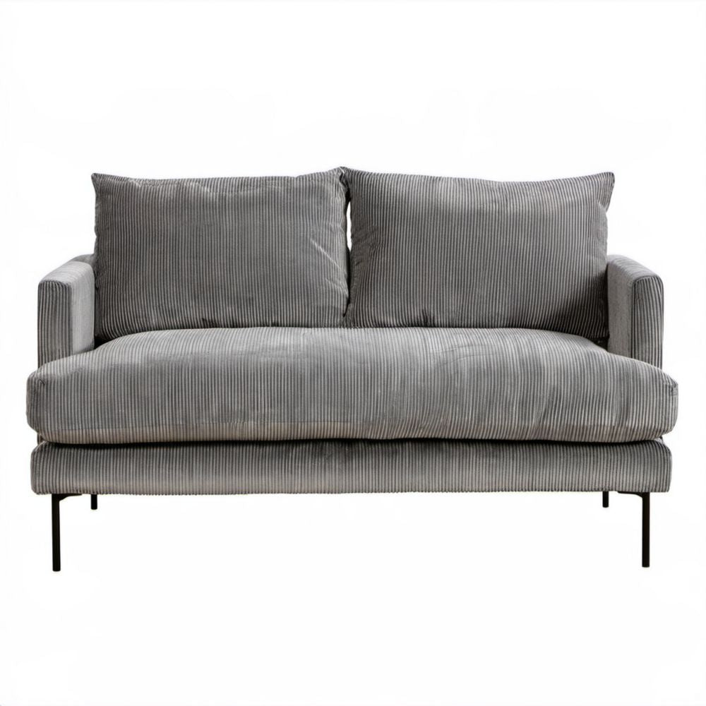 Sofa 2-osobowa szara z prążkowaną tapicerką poliestrową 160 x 85 x 82 cm