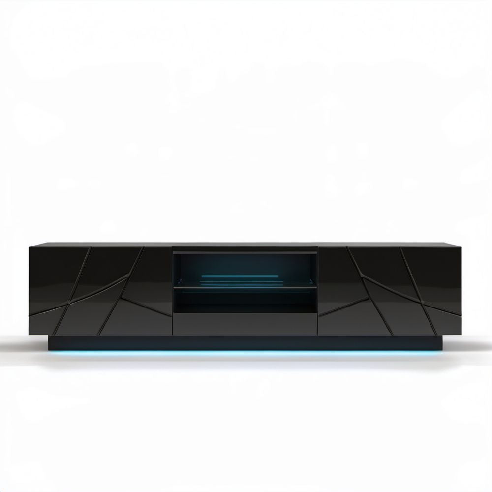 Czarna szafka RTV z płyty MDF 200 x 40 x 45 cm z oświetleniem LED